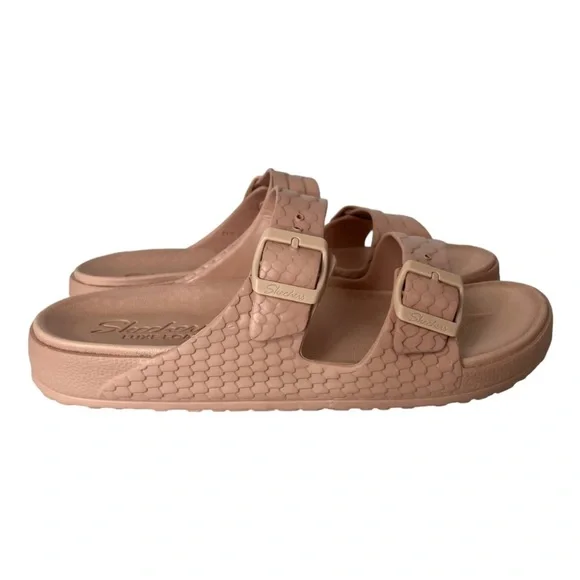 Skechers Luxe Foam Sandals Sliders Womens Size UK 8 Dusky Pink Buckle Fastening - Picture 2 of 12